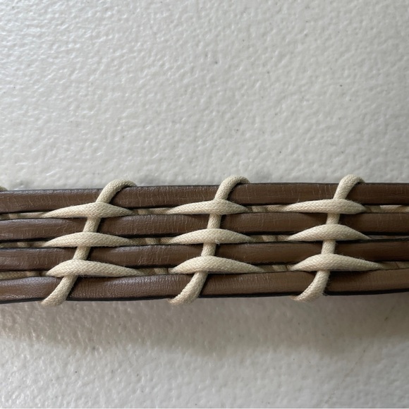 VTG Jaeger Woven Leather Belt Buckle Taupe Unisex Size 34” 90s Style Preppy Boho - Picture 8 of 8